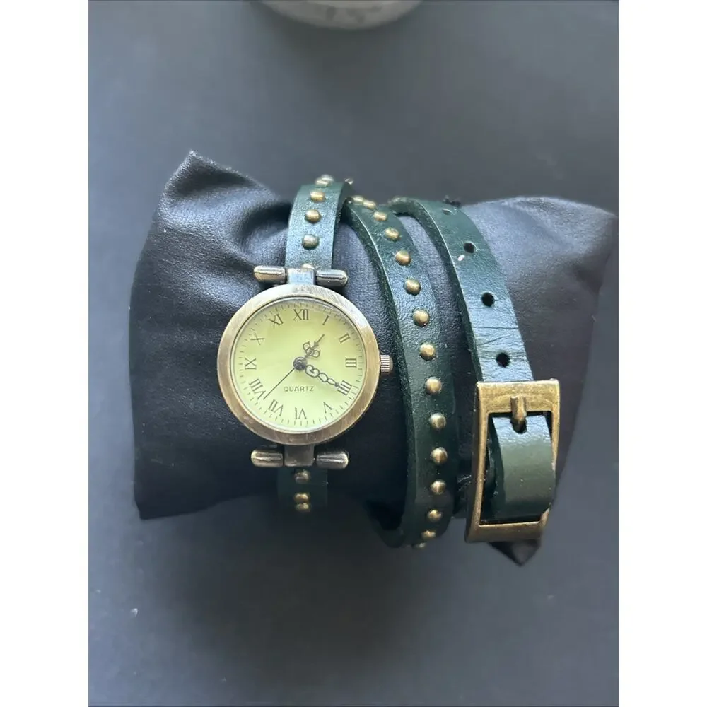 Bronze Tone Forest Green Wrap Style Band Quartz Watch